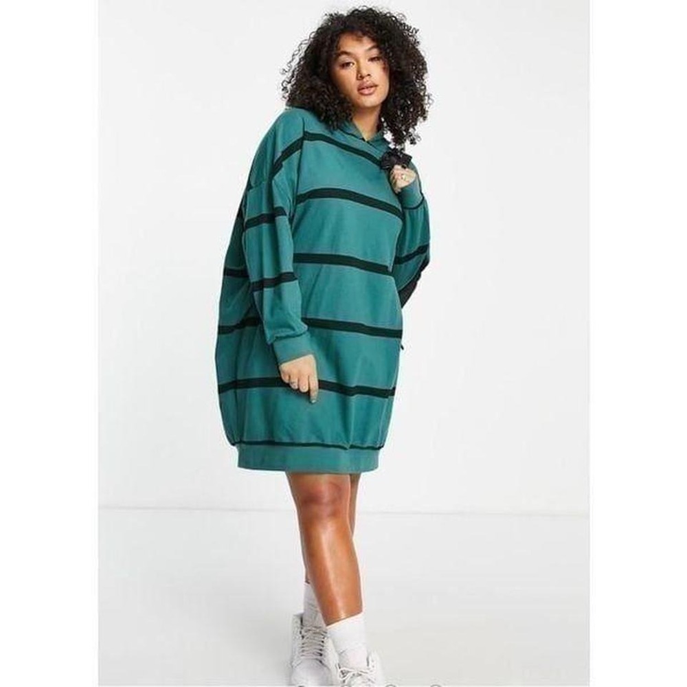 ASOS Design Women's 8 Oversized Mini Sweatshirt Hoodie Dress Striped - Picture 1 of 6